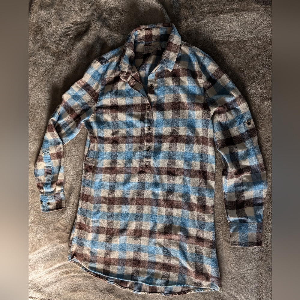 JACHS Girlfriend Flannel shirt Women's XS Blue Brown White Checker Cotton